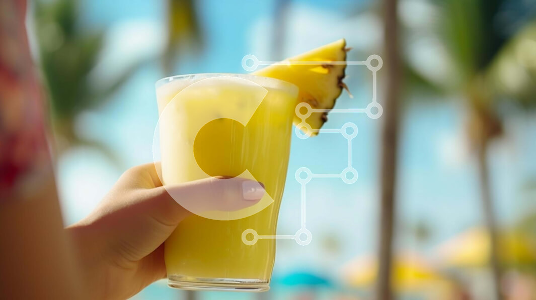 Intra Συλλεκτικό Ξύλινο Παζλ Plywood  4mm - Άτομο με ποτό ανανά στην παραλία Σε Ξύλινο Κουτί - Διαστάσεις Puzzle: 10x10 cm – 25 κομμάτια