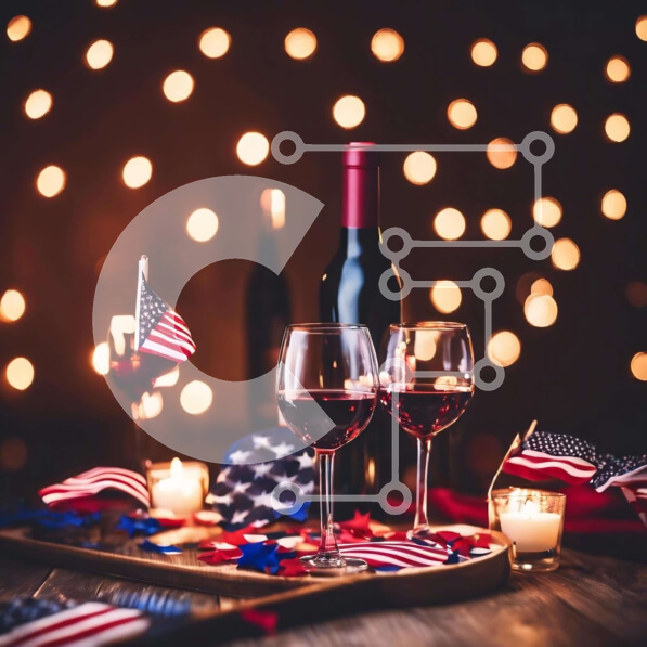 Intra Συλλεκτικό Ξύλινο Παζλ Plywood  4mm - Γιορτή 4ης Ιουλίου με κρασί και πιάτο αμερικανικής σημαίας Σε Ξύλινο Κουτί - Διαστάσεις: 10x10 cm – 25 κομμάτια