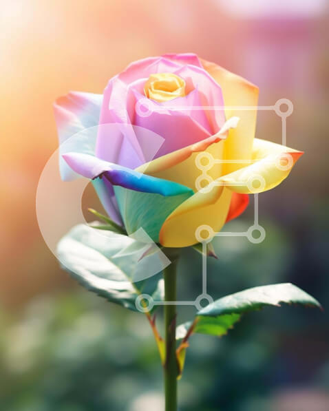 Intra Συλλεκτικό Ξύλινο Παζλ Plywood  4mm - Μονό τριαντάφυλλο στο χρώμα του ουράνιου τόξου στο φως του ήλιου Σε Ξύλινο Κουτί - Διαστάσεις: 10x10 cm – 25 κομμάτια