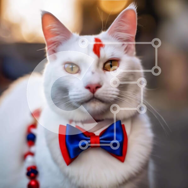 Intra Συλλεκτικό Ξύλινο Παζλ Plywood  4mm - Λευκή Γάτα με Παπιγιόν και Διακοσμητικά Σε Ξύλινο Κουτί - Διαστάσεις: 10x10 cm – 25 κομμάτια