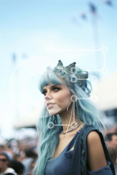 Intra Συλλεκτικό Ξύλινο Παζλ Plywood  4mm - Νεαρή γυναίκα με μπλε μαλλιά και στέμμα Σε Ξύλινο Κουτί - Διαστάσεις Puzzle: 10x10 cm – 25 κομμάτια