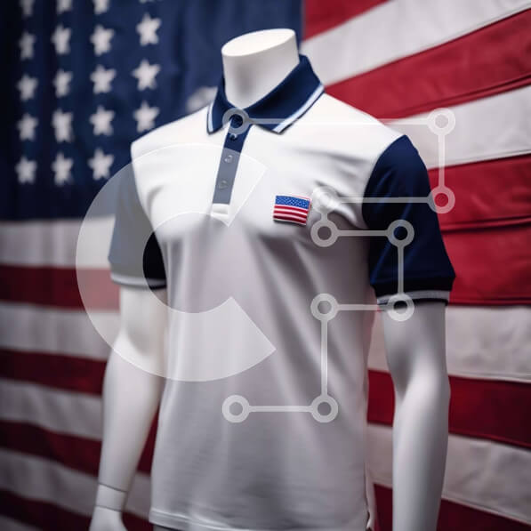 Intra Συλλεκτικό Ξύλινο Παζλ Plywood  4mm - Μανεκέν με λευκό και μπλε πουκάμισο πόλο με αμερικανική σημαία Σε Ξύλινο Κουτί - Διαστάσεις: 10x10 cm – 25 κομμάτια