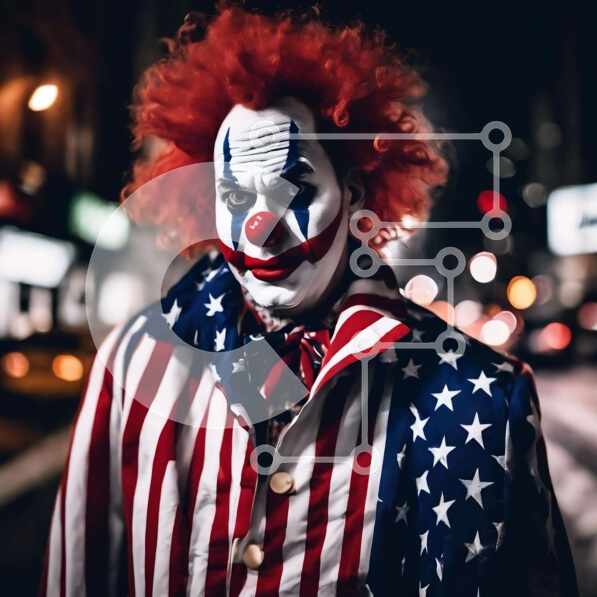 Intra Συλλεκτικό Ξύλινο Παζλ Plywood  4mm - Στολή κλόουν με αμερικανική σημαία για διακοπές και εκδηλώσεις Σε Ξύλινο Κουτί - Διαστάσεις: 10x10 cm – 25 κομμάτια