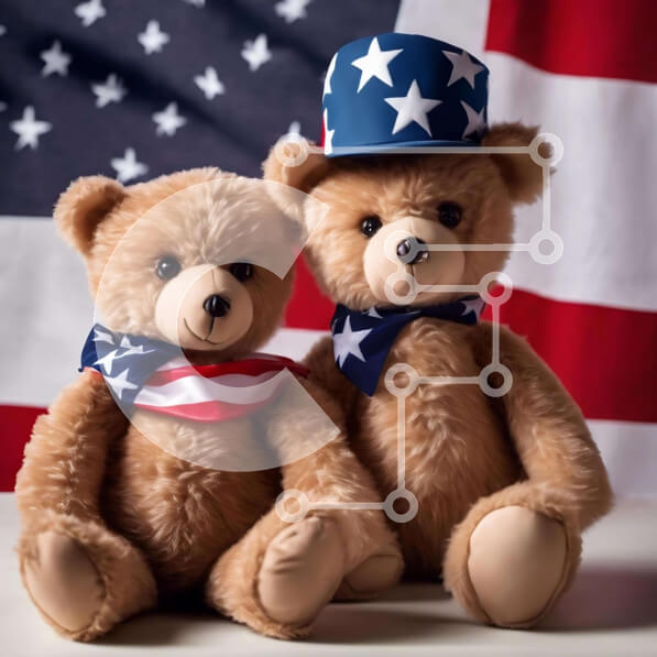 Intra Συλλεκτικό Ξύλινο Παζλ Plywood  4mm - Αρκουδάκια με καπέλα αμερικανικής σημαίας Σε Ξύλινο Κουτί - Διαστάσεις Puzzle: 10x10 cm – 25 κομμάτια