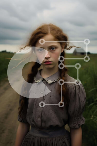 Intra Συλλεκτικό Ξύλινο Παζλ Plywood  4mm - Νεαρό κορίτσι με κόκκινα μαλλιά σε έναν άδειο χωματόδρομο Σε Ξύλινο Κουτί - Διαστάσεις Puzzle: 10x10 cm – 25 κομμάτια