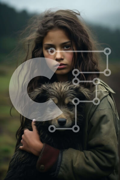 Intra Συλλεκτικό Ξύλινο Παζλ Plywood  4mm - Νεαρό κορίτσι που κρατά το σκυλί Σε Ξύλινο Κουτί - Διαστάσεις Puzzle: 10x10 cm – 25 κομμάτια