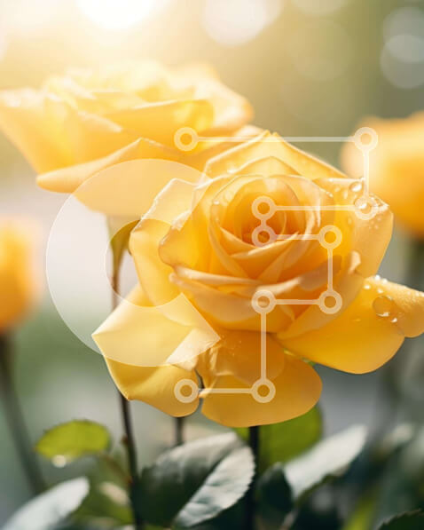 Σετ των 2 Intra Συλλεκτικό Ξύλινο Παζλ Plywood  4mm - Κοντινό πλάνο ανθισμένα κίτρινα τριαντάφυλλα με σταγονίδια νερού Σε Ξύλινο Κουτί - Διαστάσεις: 10x10 cm – 25 κομμάτια