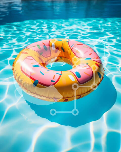 Intra Συλλεκτικό Ξύλινο Παζλ Plywood  4mm - Φουσκωτό πλωτήρα σε σχήμα ντόνατς στην πισίνα Σε Ξύλινο Κουτί - Διαστάσεις Puzzle: 10x10 cm – 25 κομμάτια