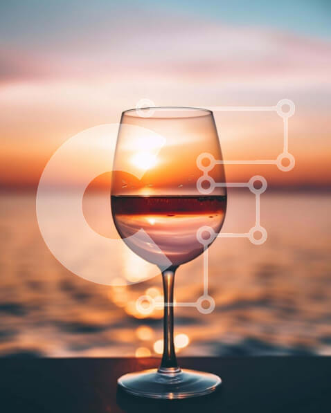 Σετ των 2 Intra Συλλεκτικό Ξύλινο Παζλ Plywood  4mm - Λευκό ποτήρι κρασιού σε υπαίθριο τραπέζι στο ηλιοβασίλεμα Σε Ξύλινο Κουτί - Διαστάσεις: 10x10 cm – 25 κομμάτια