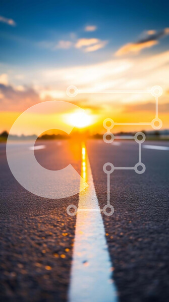 Intra Συλλεκτικό Ξύλινο Παζλ Plywood  4mm - Δρόμος ασφάλτου με λευκή γραμμή στο ηλιοβασίλεμα κοντά στο αεροδρόμιο Σε Ξύλινο Κουτί - Διαστάσεις Puzzle: 10x10 cm – 25 κομμάτια