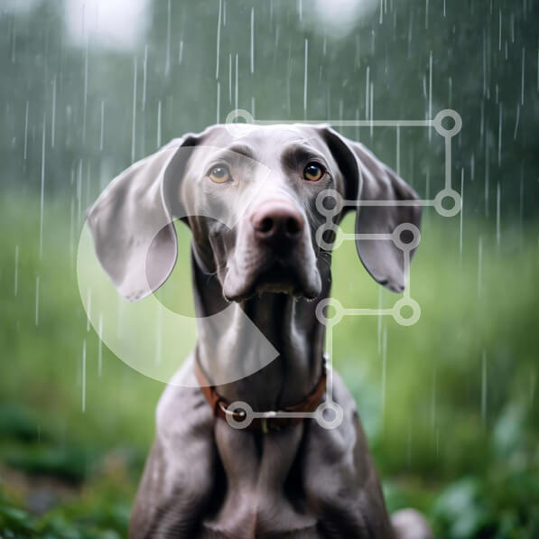 Intra Συλλεκτικό Ξύλινο Παζλ Plywood  4mm - Γκρίζο σκυλί Weimaraner που κάθεται στη βροχή Σε Ξύλινο Κουτί - Διαστάσεις: 10x10 cm – 25 κομμάτια