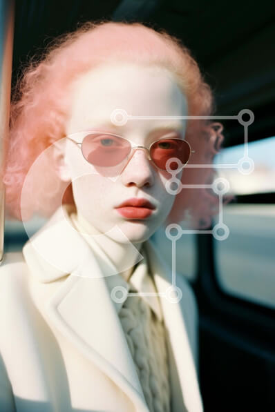 Intra Συλλεκτικό Ξύλινο Παζλ Plywood  4mm - Κομψή νεαρή γυναίκα με ροζ μαλλιά και γυαλιά ηλίου Σε Ξύλινο Κουτί - Διαστάσεις Puzzle: 10x10 cm – 25 κομμάτια