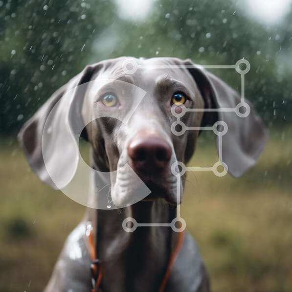 Intra Συλλεκτικό Ξύλινο Παζλ Plywood  4mm - Γκρίζο σκυλί Weimaraner στη βροχή Σε Ξύλινο Κουτί - Διαστάσεις: 10x10 cm – 25 κομμάτια