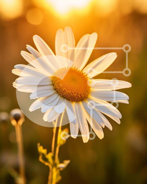 Intra Συλλεκτικό Ξύλινο Παζλ Plywood  4mm - Λευκή Μαργαρίτα που ανθίζει στο χωράφι στο ηλιοβασίλεμα Σε Ξύλινο Κουτί - Διαστάσεις: 10x10 cm – 25 κομμάτια