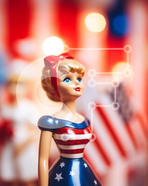 Intra Συλλεκτικό Ξύλινο Παζλ Plywood  4mm - Κούκλα Barbie με φόρεμα αμερικανικής σημαίας Σε Ξύλινο Κουτί - Διαστάσεις Puzzle: 10x10 cm – 25 κομμάτια