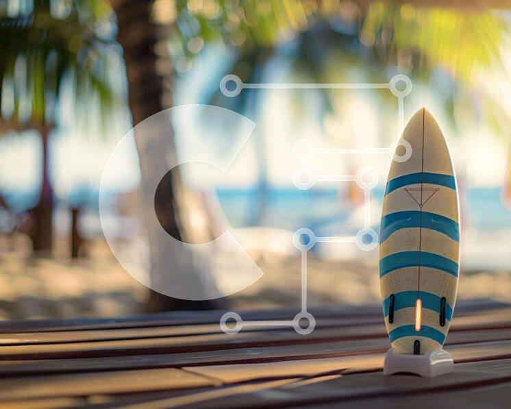 Intra Συλλεκτικό Ξύλινο Παζλ Plywood  4mm - Παιχνίδι σανίδα του σερφ σε ξύλινο τραπέζι κοντά στην παραλία Σε Ξύλινο Κουτί - Διαστάσεις: 10x10 cm – 25 κομμάτια