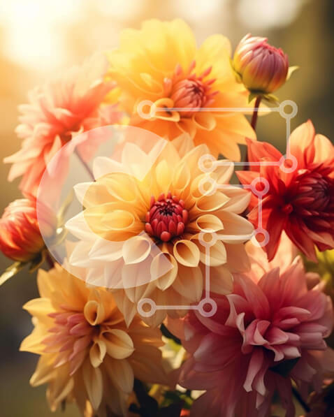 Intra Συλλεκτικό Ξύλινο Παζλ Plywood  4mm - Ζωντανή ανθοδέσμη Ντάλια σε πλήρη άνθιση Σε Ξύλινο Κουτί - Διαστάσεις: 10x10 cm – 25 κομμάτια