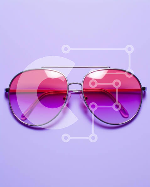 Intra Συλλεκτικό Ξύλινο Παζλ Plywood  4mm - Ζευγάρι ροζ και μωβ γυαλιά ηλίου Aviator σε μωβ φόντο Σε Ξύλινο Κουτί - Διαστάσεις Puzzle: 10x10 cm – 25 κομμάτια