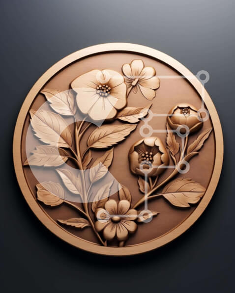 Intra Συλλεκτικό Ξύλινο Παζλ Plywood  4mm - Καφέ νόμισμα με λουλούδια και φύλλα Σε Ξύλινο Κουτί - Διαστάσεις: 10x10 cm – 25 κομμάτια