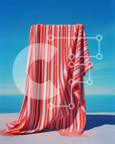 Σετ των 2 Intra Συλλεκτικό Ξύλινο Παζλ Plywood  4mm - Κόκκινη και λευκή ριγέ κουβέρτα παραλίας Σε Ξύλινο Κουτί - Διαστάσεις: 10x10 cm – 25 κομμάτια