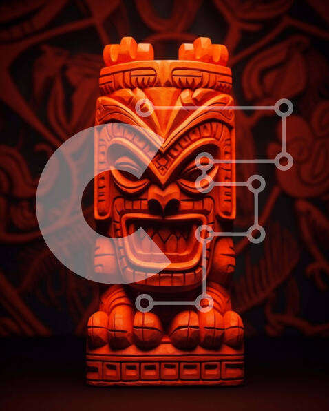 Intra Συλλεκτικό Ξύλινο Παζλ Plywood  4mm - Πορτοκαλί άγαλμα Tiki με Teepees Σε Ξύλινο Κουτί - Διαστάσεις: 10x10 cm – 25 κομμάτια