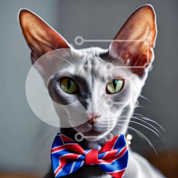 Intra Συλλεκτικό Ξύλινο Παζλ Plywood  4mm - Γάτα με μπλε και κόκκινο παπιγιόν που κοιτάζει την κάμερα Σε Ξύλινο Κουτί - Διαστάσεις: 10x10 cm – 25 κομμάτια