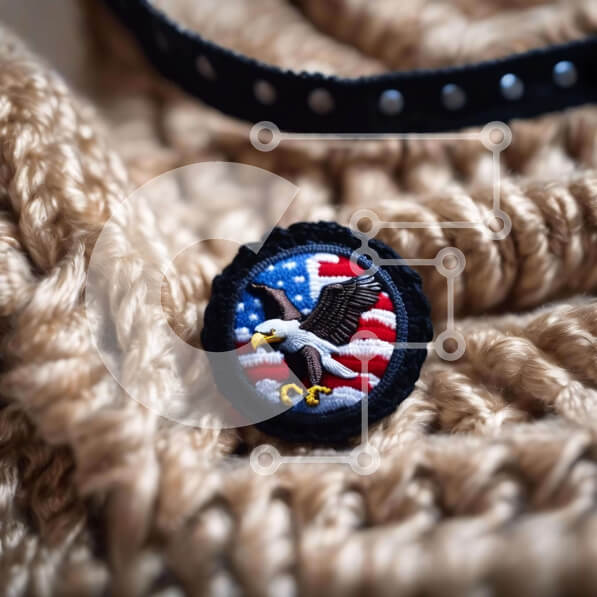 Intra Συλλεκτικό Ξύλινο Παζλ Plywood  4mm - Κουμπί σε σχήμα αετού σε μπεζ πουλόβερ με αμερικανική σημαία Σε Ξύλινο Κουτί - Διαστάσεις: 10x10 cm – 25 κομμάτια