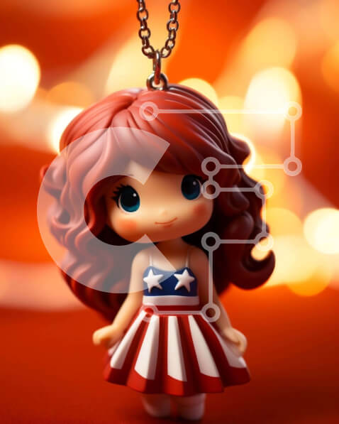 Intra Συλλεκτικό Ξύλινο Παζλ Plywood  4mm - Κοκκινομάλλα κούκλα με φόρεμα και κολιέ με αμερικανική σημαία Σε Ξύλινο Κουτί - Διαστάσεις: 10x10 cm – 25 κομμάτια