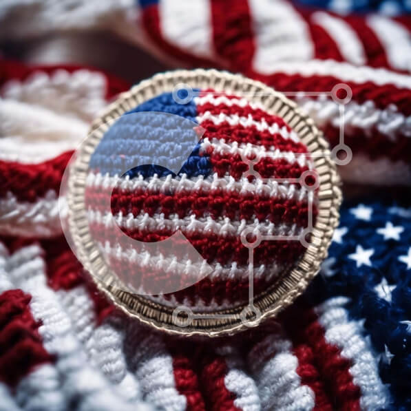 Intra Συλλεκτικό Ξύλινο Παζλ Plywood  4mm - Κουμπί με κροσέ με αμερικανική σημαία σε πατριωτική πλεκτή κουβέρτα Σε Ξύλινο Κουτί - Διαστάσεις Puzzle: 10x10 cm – 25 κομμάτια