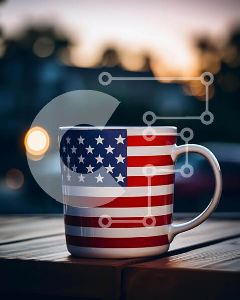 Intra Συλλεκτικό Ξύλινο Παζλ Plywood  4mm - Πατριωτική αμερικανική κούπα καφέ στο ηλιοβασίλεμα Σε Ξύλινο Κουτί - Διαστάσεις Puzzle: 10x10 cm – 25 κομμάτια