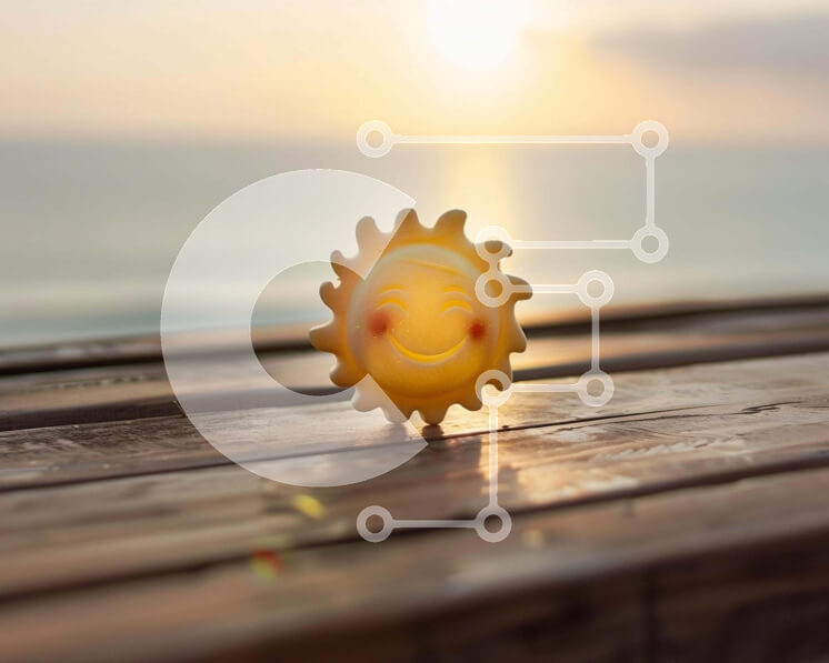 Intra Συλλεκτικό Ξύλινο Παζλ Plywood  4mm - Ήλιος παιχνιδιού σε ξύλινο τραπέζι κοντά στον ωκεανό Σε Ξύλινο Κουτί - Διαστάσεις: 10x10 cm – 25 κομμάτια