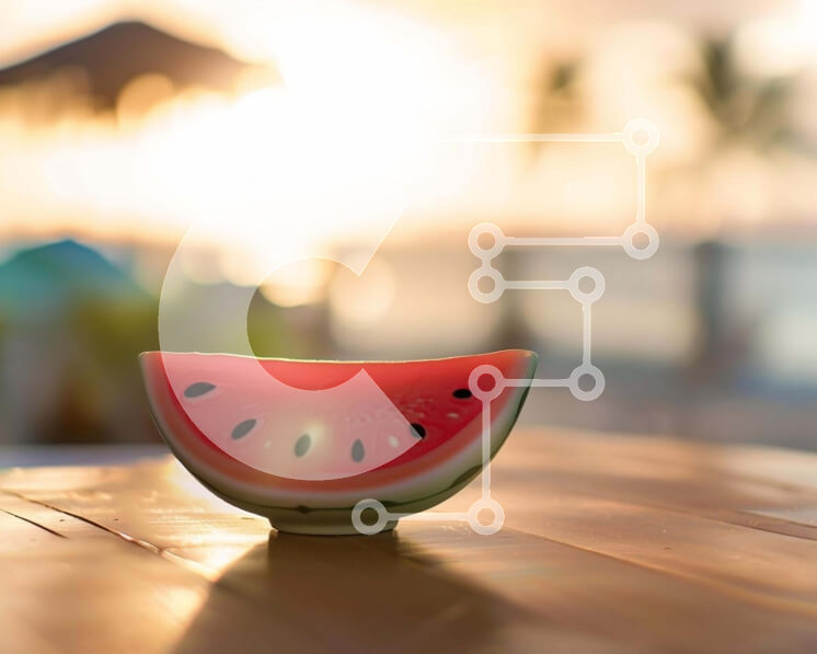 Σετ των 2 Intra Συλλεκτικό Ξύλινο Παζλ Plywood  4mm - Φρέσκια φέτα καρπούζι σε υπαίθριο τραπέζι Σε Ξύλινο Κουτί - Διαστάσεις: 10x10 cm – 25 κομμάτια