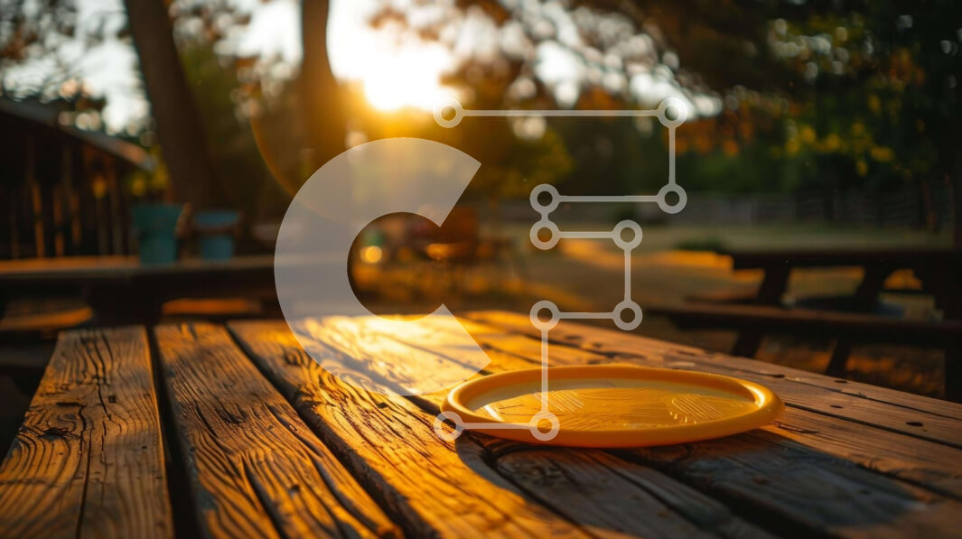 Intra Συλλεκτικό Ξύλινο Παζλ Plywood  4mm - Υπαίθρια σκηνή με κίτρινο φρίσμπι σε ξύλινο τραπέζι πικνίκ Σε Ξύλινο Κουτί - Διαστάσεις Puzzle: 10x10 cm – 25 κομμάτια