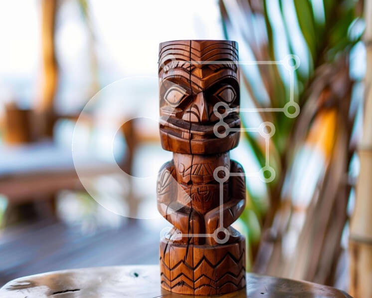 Intra Συλλεκτικό Ξύλινο Παζλ Plywood  4mm - Ξύλινο άγαλμα Tiki σε τροπικό σκηνικό Σε Ξύλινο Κουτί - Διαστάσεις: 10x10 cm – 25 κομμάτια