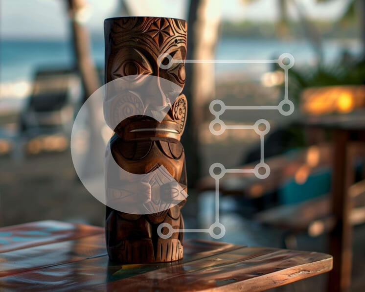 Intra Συλλεκτικό Ξύλινο Παζλ Plywood  4mm - Ξύλινο άγαλμα Tiki κοντά στην παραλία Σε Ξύλινο Κουτί - Διαστάσεις Puzzle: 10x10 cm – 25 κομμάτια