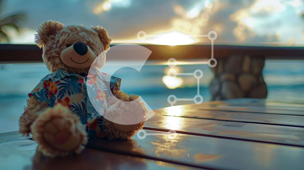 Intra Συλλεκτικό Ξύλινο Παζλ Plywood  4mm - Teddy Bear στο ηλιοβασίλεμα δίπλα στον ωκεανό Σε Ξύλινο Κουτί - Διαστάσεις: 10x10 cm – 25 κομμάτια