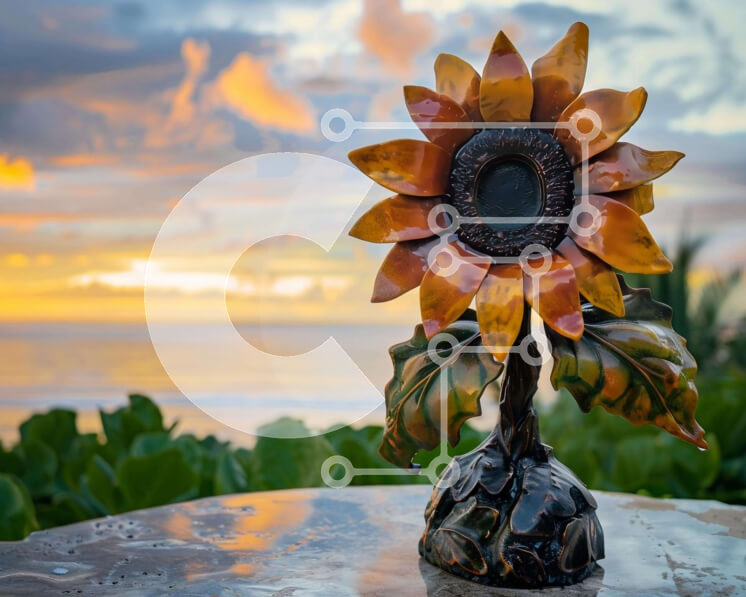 Intra Συλλεκτικό Ξύλινο Παζλ Plywood  4mm - Γλυπτό ηλίανθου σε υπαίθριο τραπέζι Σε Ξύλινο Κουτί - Διαστάσεις: 10x10 cm – 25 κομμάτια