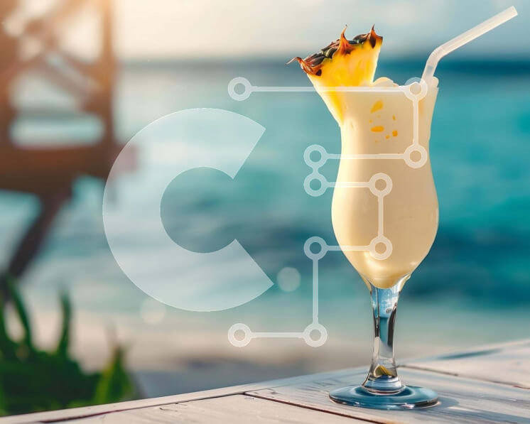 Σετ των 2 Intra Συλλεκτικό Ξύλινο Παζλ Plywood  4mm - Milkshake με ανανά δίπλα στον ωκεανό Σε Ξύλινο Κουτί - Διαστάσεις: 10x10 cm – 25 κομμάτια