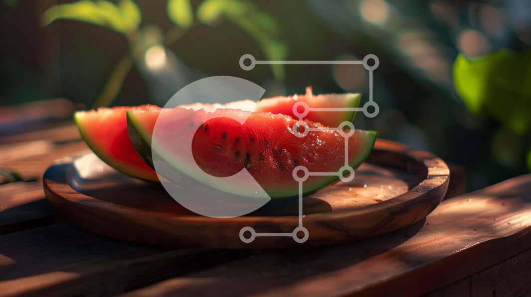 Σετ των 2 Intra Συλλεκτικό Ξύλινο Παζλ Plywood  4mm - Φρέσκες φέτες καρπούζι σε ξύλινο πιάτο Σε Ξύλινο Κουτί - Διαστάσεις: 10x10 cm – 25 κομμάτια