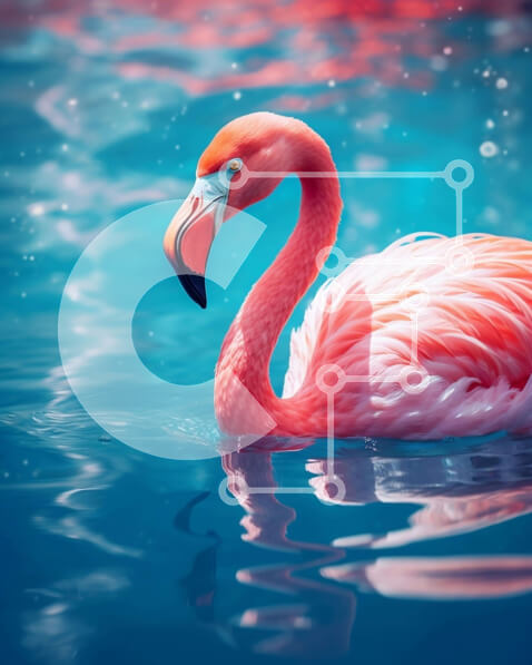 Intra Συλλεκτικό Ξύλινο Παζλ Plywood  4mm - Ροζ φλαμίνγκο που κολυμπά σε μπλε νερά Σε Ξύλινο Κουτί - Διαστάσεις: 10x10 cm – 25 κομμάτια