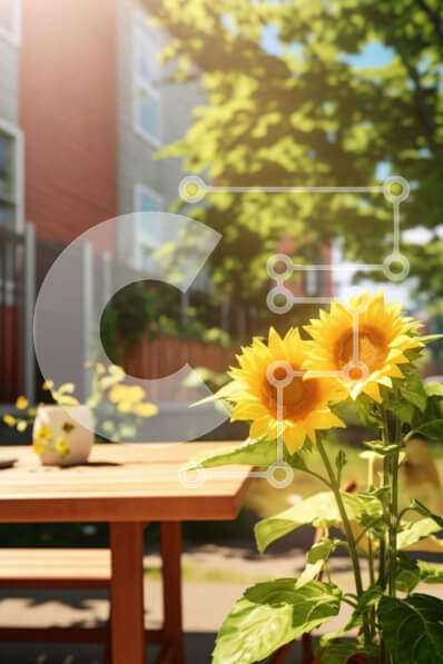 Σετ των 2 Intra Συλλεκτικό Ξύλινο Παζλ Plywood  4mm - Σκηνή της φύσης: Ηλίανθοι και φυτά σε γλάστρες σε ξύλινο τραπέζι Σε Ξύλινο Κουτί - Διαστάσεις: 10x10 cm – 25 κομμάτια