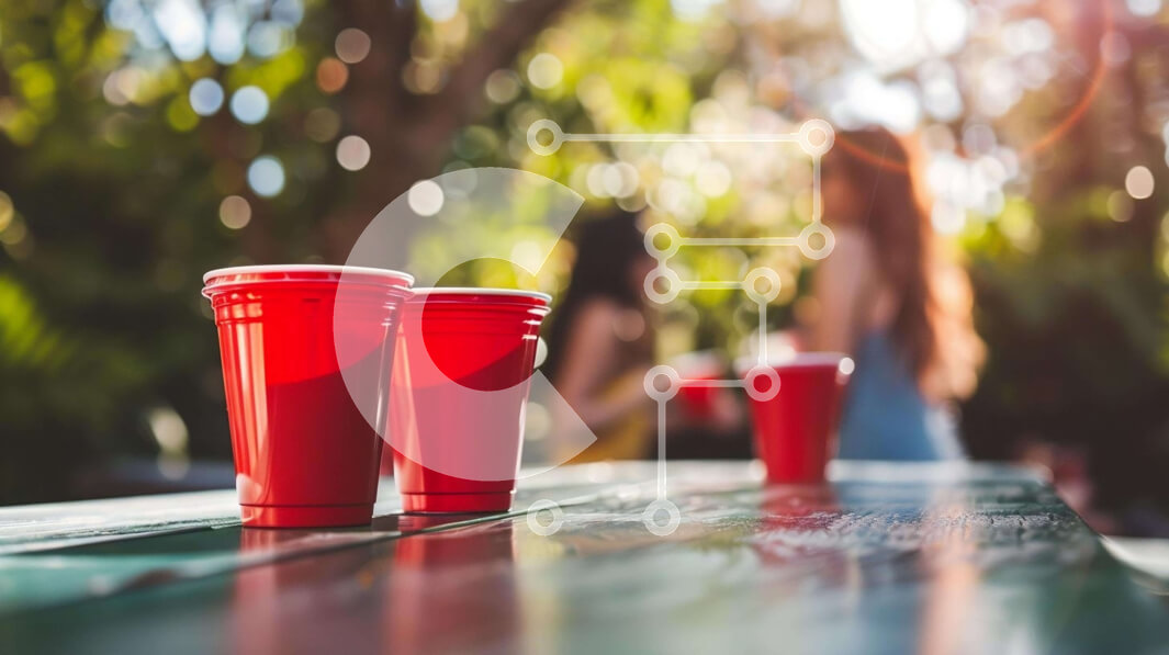 Intra Συλλεκτικό Ξύλινο Παζλ Plywood  4mm - Υπαίθρια συγκέντρωση με κόκκινα κύπελλα Σε Ξύλινο Κουτί - Διαστάσεις Puzzle: 10x10 cm – 25 κομμάτια