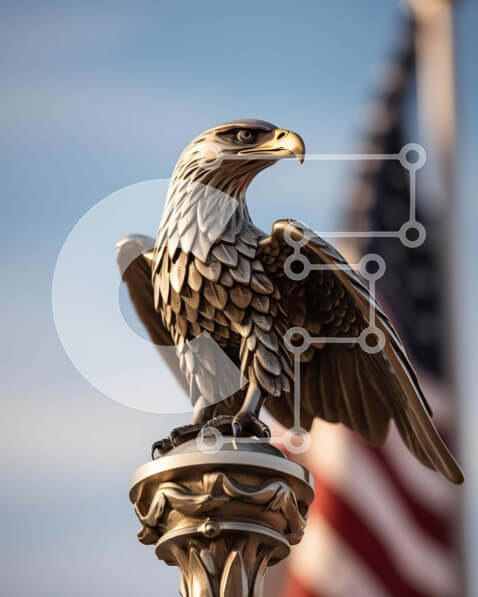 Intra Συλλεκτικό Ξύλινο Παζλ Plywood  4mm - Γλυπτό αετού με φόντο την αμερικανική σημαία Σε Ξύλινο Κουτί - Διαστάσεις Puzzle: 10x10 cm – 25 κομμάτια