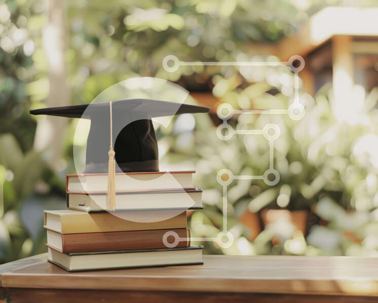 Intra Συλλεκτικό Ξύλινο Παζλ Plywood  4mm - Στοίβα από βιβλία με καπέλο αποφοίτησης Σε Ξύλινο Κουτί - Διαστάσεις Puzzle: 10x10 cm – 25 κομμάτια