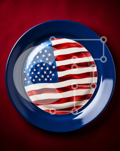 Intra Συλλεκτικό Ξύλινο Παζλ Plywood  4mm - Πιάτο αμερικανικής σημαίας σε κόκκινο φόντο Σε Ξύλινο Κουτί - Διαστάσεις: 10x10 cm – 25 κομμάτια