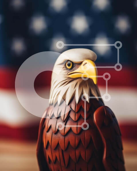 Intra Συλλεκτικό Ξύλινο Παζλ Plywood  4mm - Παιχνίδι φαλακρός αετός με φόντο αμερικανικής σημαίας Σε Ξύλινο Κουτί - Διαστάσεις: 10x10 cm – 25 κομμάτια