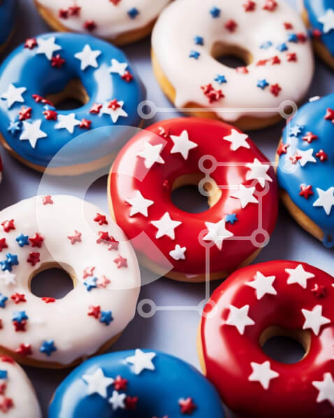 Σετ των 2 Intra Συλλεκτικό Ξύλινο Παζλ Plywood  4mm - Πατριωτικά θεματικά ντόνατς με κόκκινα, λευκά και μπλε αστέρια Σε Ξύλινο Κουτί - Διαστάσεις: 10x10 cm – 25 κομμάτια