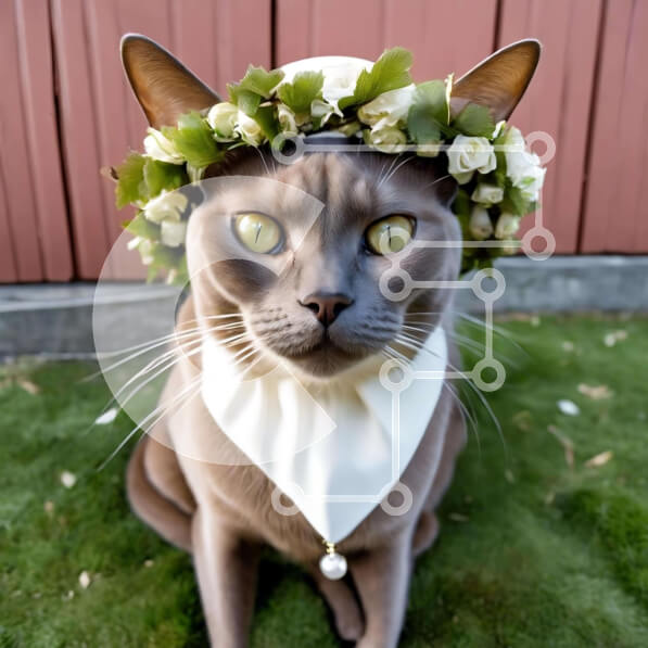 Intra Συλλεκτικό Ξύλινο Παζλ Plywood  4mm - Γκρίζα γάτα με floral στέμμα που κάθεται στο γρασίδι Σε Ξύλινο Κουτί - Διαστάσεις: 10x10 cm – 25 κομμάτια