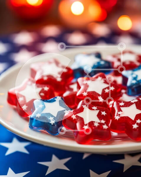 Intra Συλλεκτικό Ξύλινο Παζλ Plywood  4mm - Γιορτή 4ης Ιουλίου με τραπεζομάντιλο με αμερικανική σημαία και ζαχαρωτά ζελέ Σε Ξύλινο Κουτί - Διαστάσεις: 10x10 cm – 25 κομμάτια