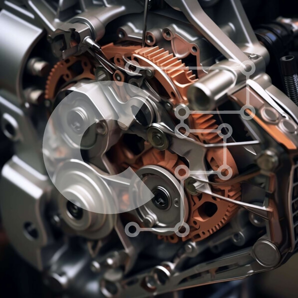 Intra Συλλεκτικό Ξύλινο Παζλ Plywood  4mm - Κοντινή όψη του κινητήρα με γρανάζια και εσωτερικά μέρη Σε Ξύλινο Κουτί - Διαστάσεις Puzzle: 10x10 cm – 25 κομμάτια